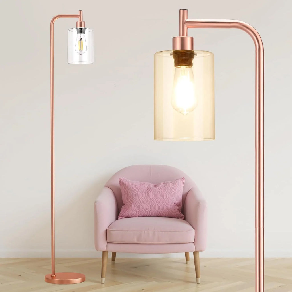 Modern Black Floor Lamp with Clear Glass Shade and LED Bulb