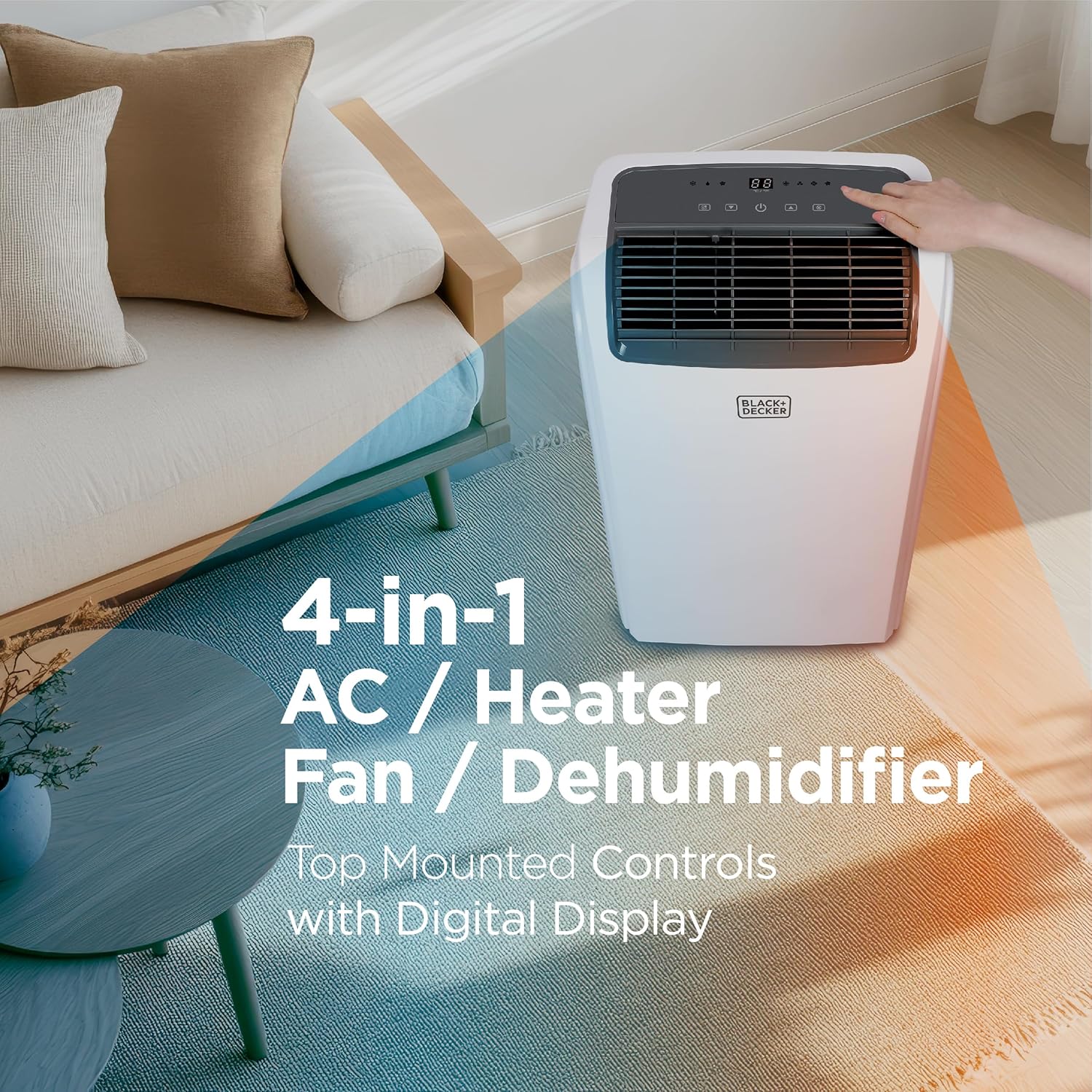 BLACK+DECKER Smart Portable Air Conditioner with Heat, 12,000 BTU Cooling, 9,000 BTU Heating for Rooms up to 550 Sq. Ft., Follow Me Remote, BPACT12HWT, White