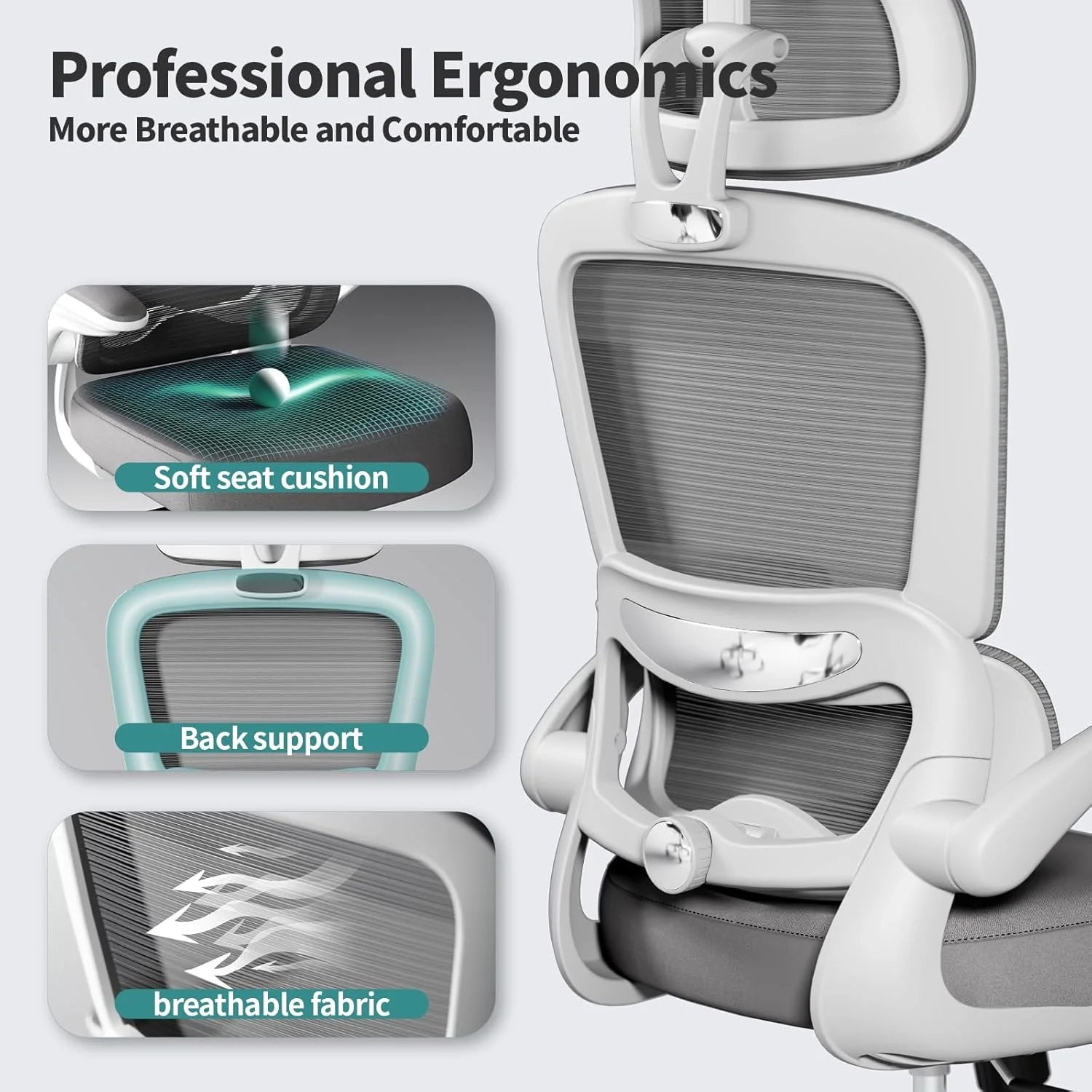 Office Chair Ergonomic Desk Chair, 330 lbs Home Mesh Desk Chair with Wheels, Comfortable Gaming Chair, High Back Office Chair