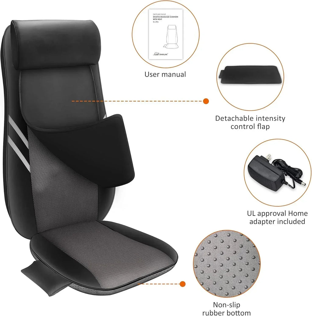 Snailax Shiatsu Massage Cushion with Heat Massage Chair Pad Kneading Back Massager for Home