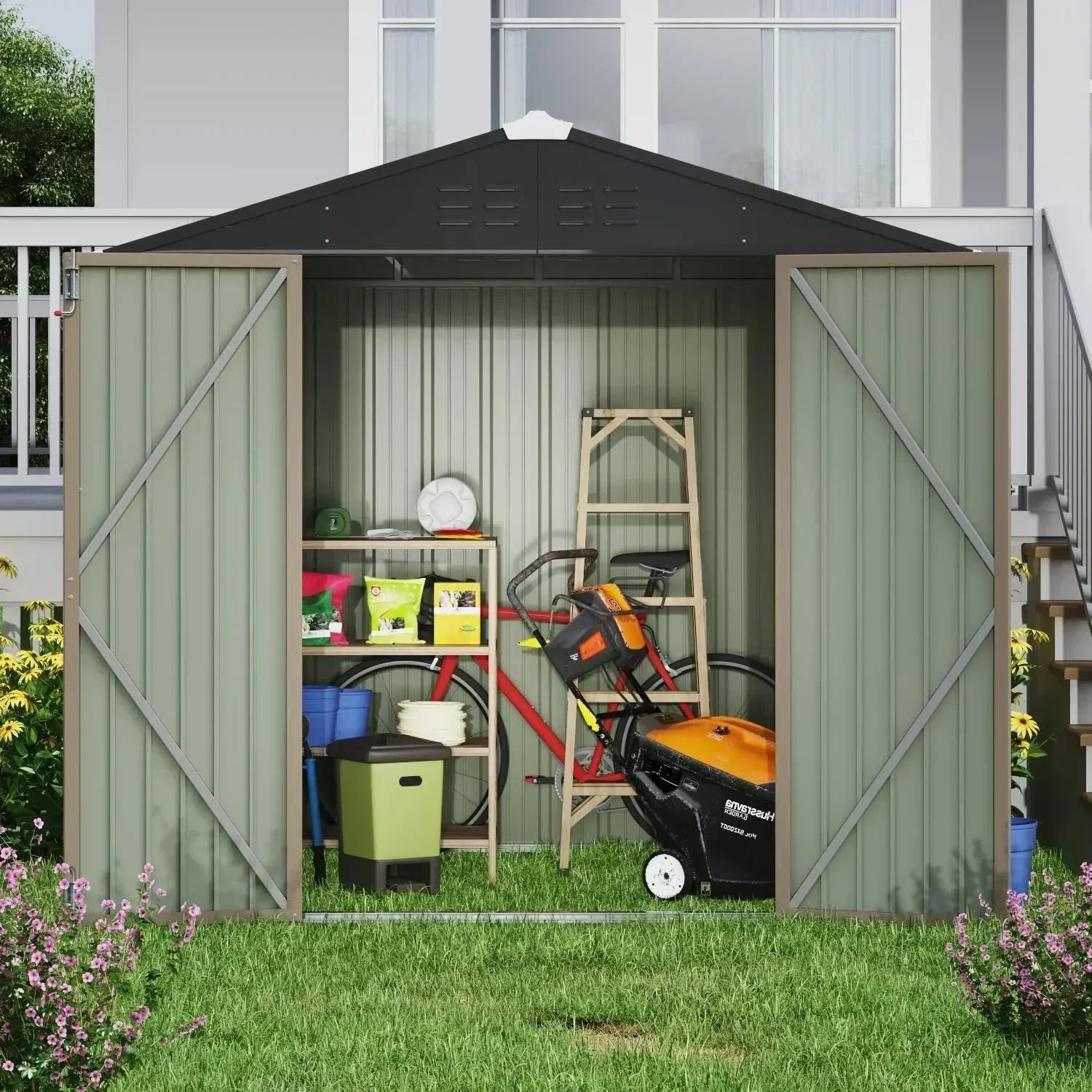 Devoko Outdoor Storage Shed Lockable Metal Garden Shed Steel Anti-Corrosion Storage House