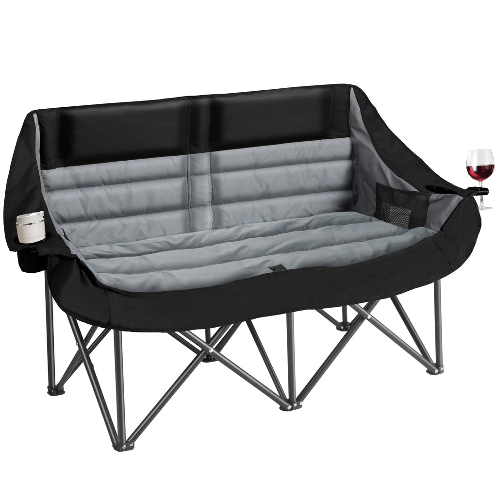 Oversized Double Camping Chair for Two Adults Folding Padded Loveseat with Cup Holders 660 lbs
