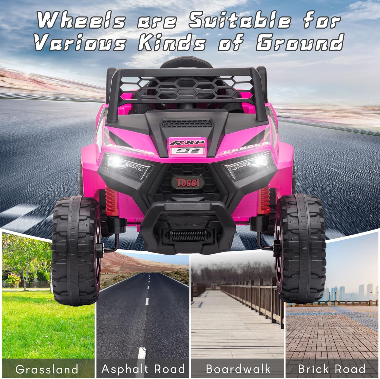 TOBBI 12V Kids Ride on Car Electric Off-Road UTV Truck with Diverse Functions Double Open Doors