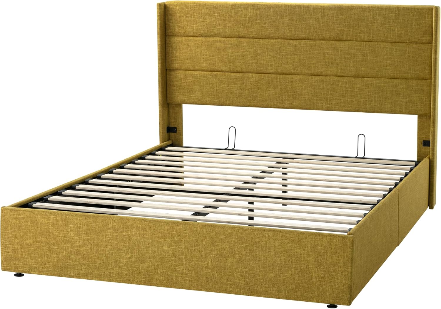 Allewie Queen Size Lift Up Storage Bed Modern Wingback Headboard Hydraulic Support