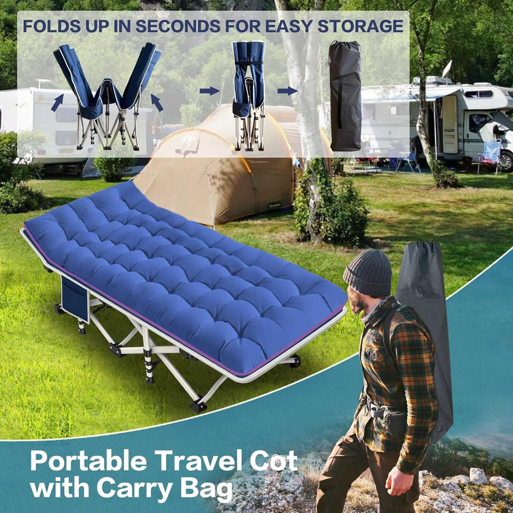 2 Pack Camping Cot with Mattress Comfortable Cot Bed Folding Cot Heavy Duty Cots for Sleeping with Carry Bag for Adults Kids Guest Bed Outdoor Indoor Home