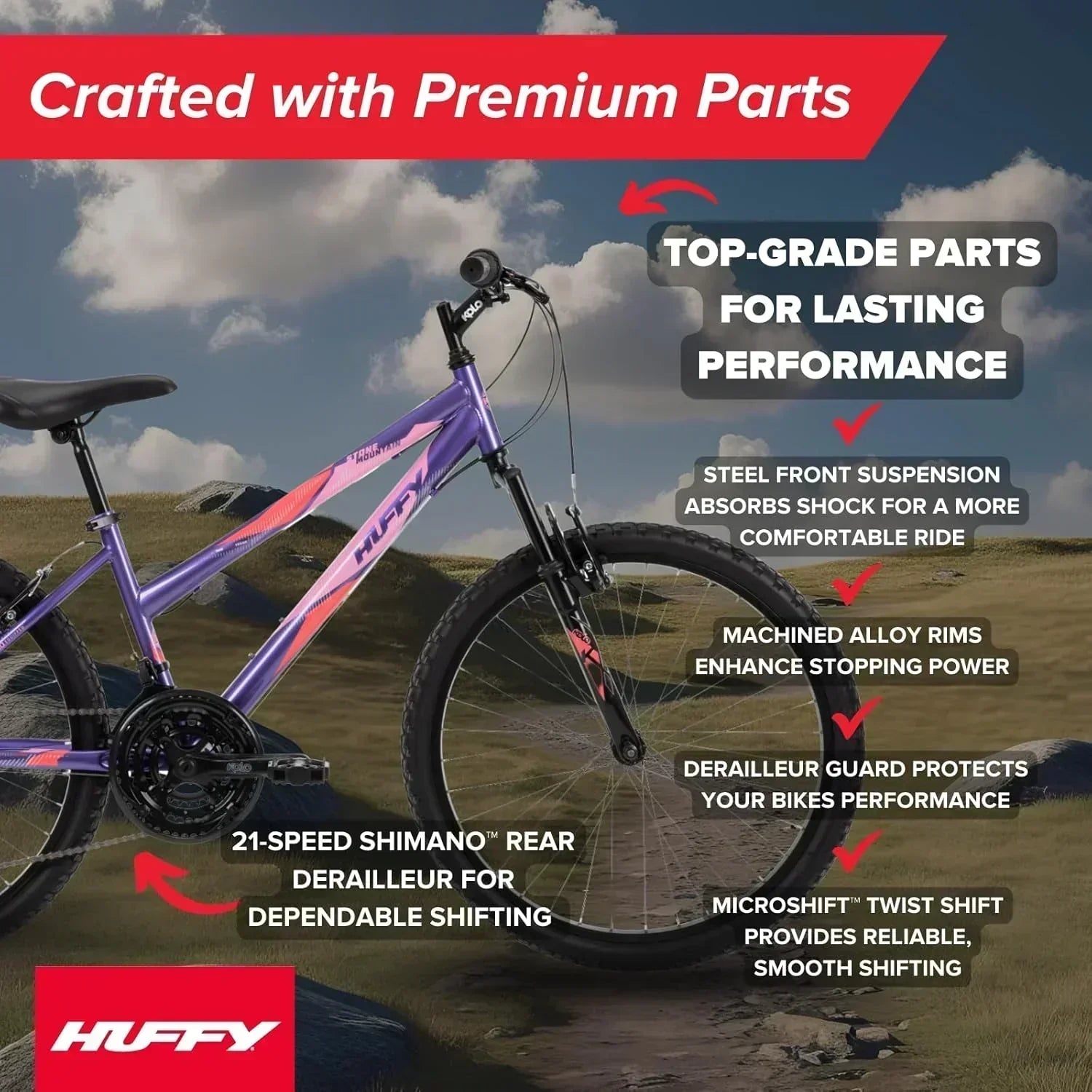 Huffy Stone Mountain Hardtail Mountain Bike for Boys/Girls/Men/Women 20/24/26 Sizes
