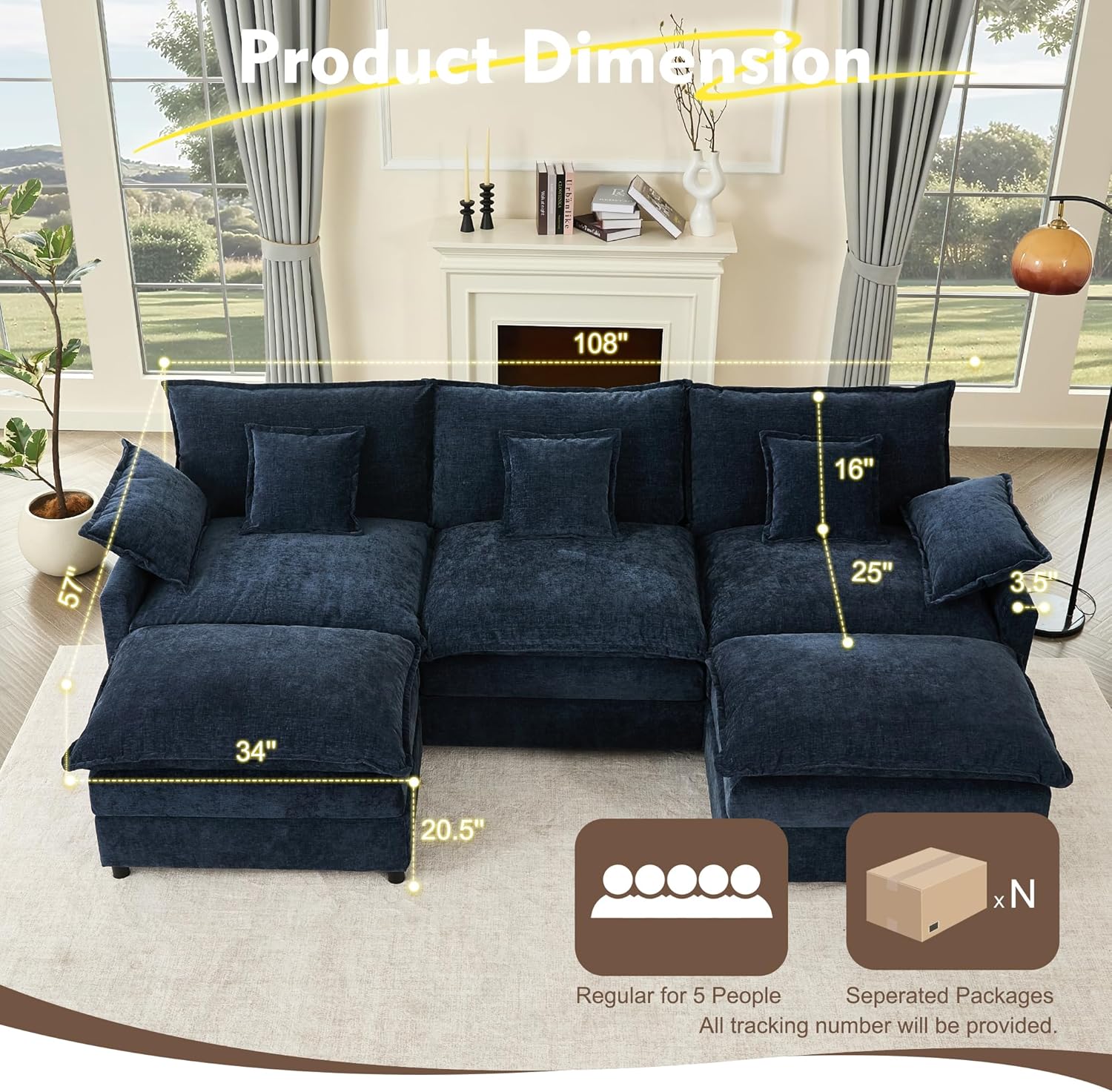 108 U-shaped sofa modular sofa three-seater comfortable cloud sofa