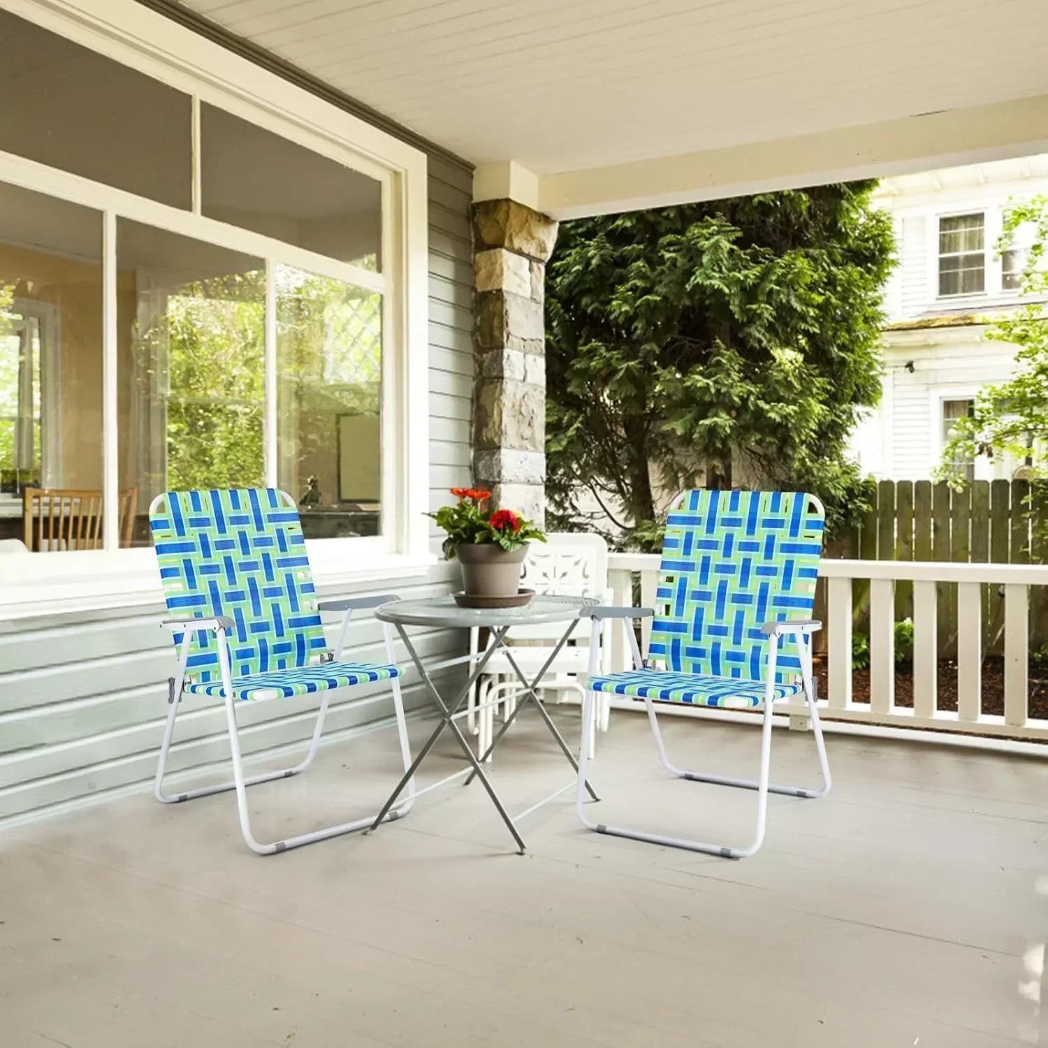 VINGLI Patio Lawn Webbed Folding Chairs Set of 2 Outdoor Beach Portable Lawn Chair