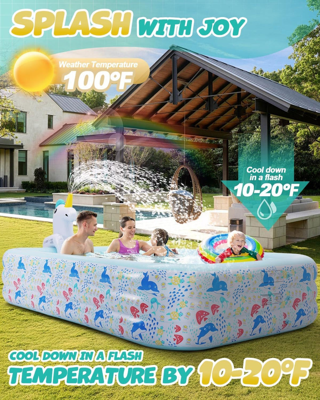 Inflatable Pool for Kids and Adults Blow up Swimming Pool Sprinkler Thicken Oversized Pools