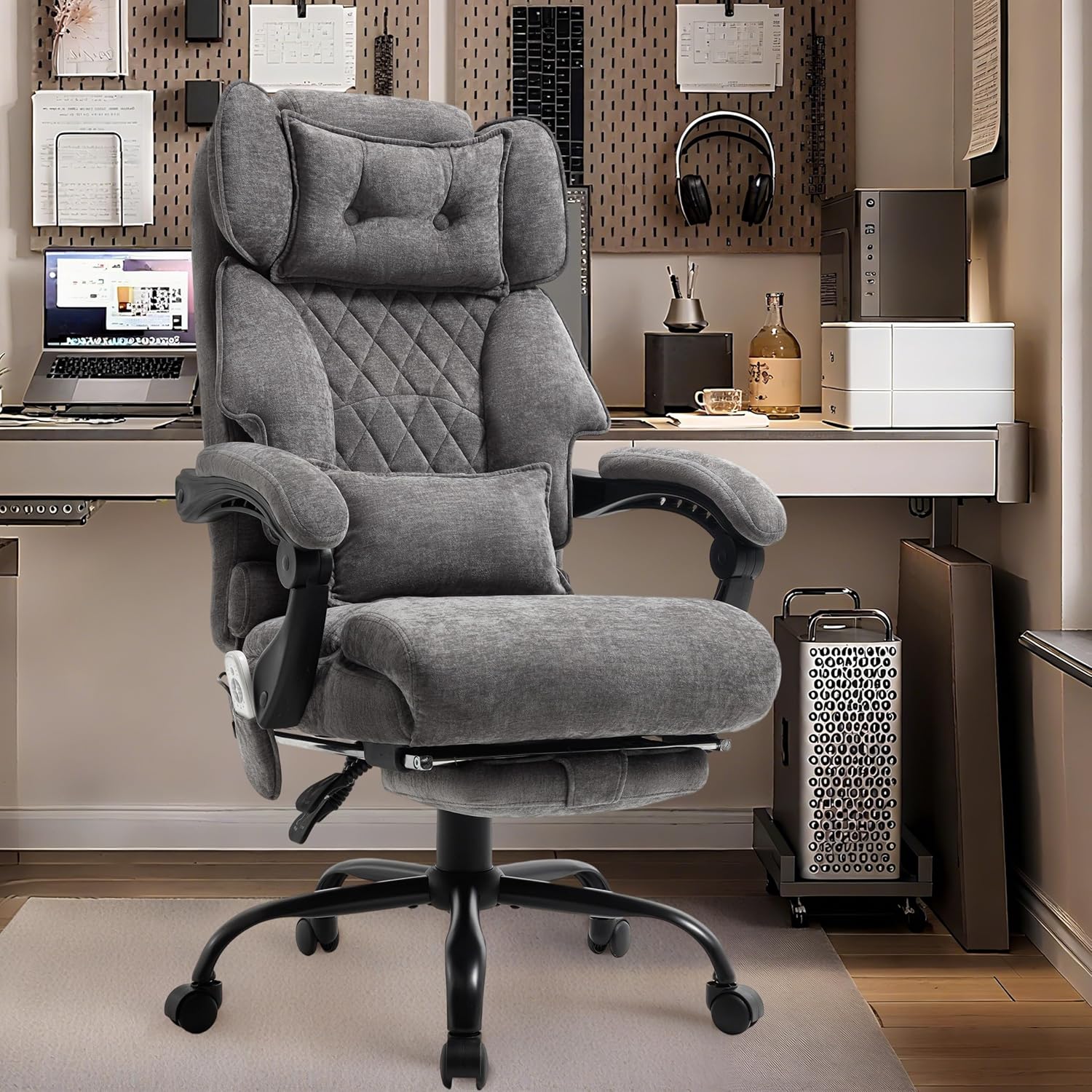 Massage Office Chair with Footrest, Large and Tall Leather Office Chair 500 lbs