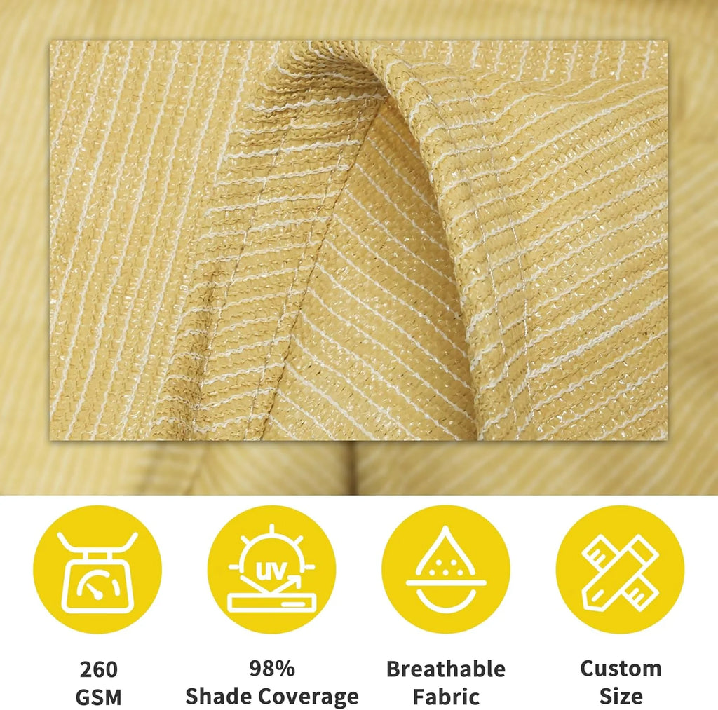 ShadeMart Heavy Duty 12' x 16' Beige Sun Shade Rectangle Pro Ring Shade Sail, 260 GSM Commercial Grade UPF50 Sunshade, Reinforced Corners & Edges - 5 Years Warranty (We Make Custom Size)