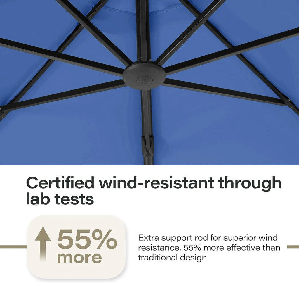 LAUSAINT HOME Outdoor Patio Umbrella with Base included, 11 FT Deluxe Curvy Cantilever Umbrella Heavy Duty Offset Hanging Umbrella with 360° Rotation for Market, Pool, Garden, Backyard, Deck (Beige)