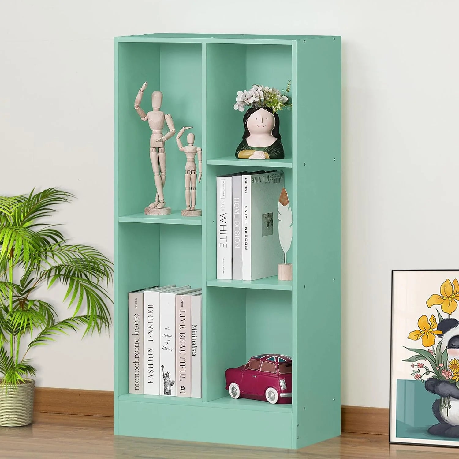 LEYAOYAO Wooden 7 Cube Book Shelf Natural Bookshelf Legs Modern Open Storage Organizer