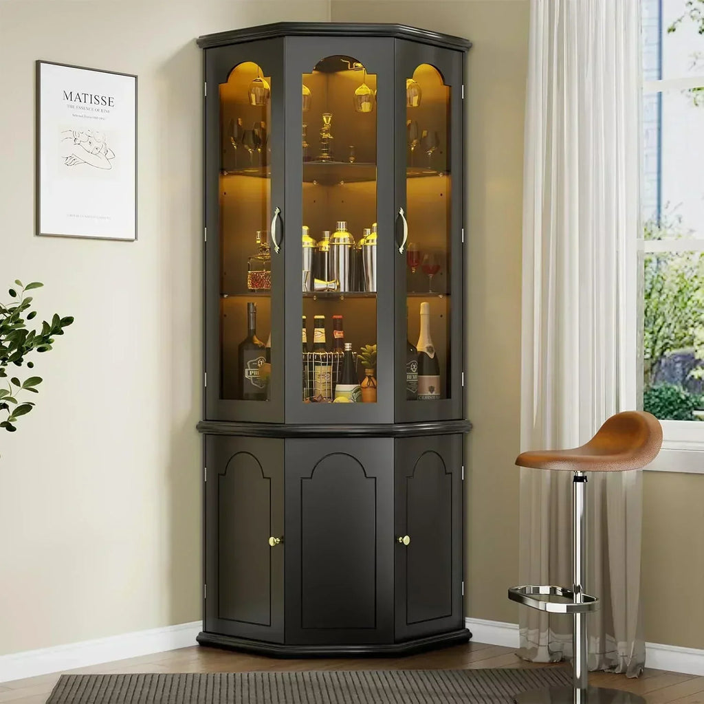 Corner wine cabinet with LED lights tall modern wine cabinet home bar wine storage cabinet