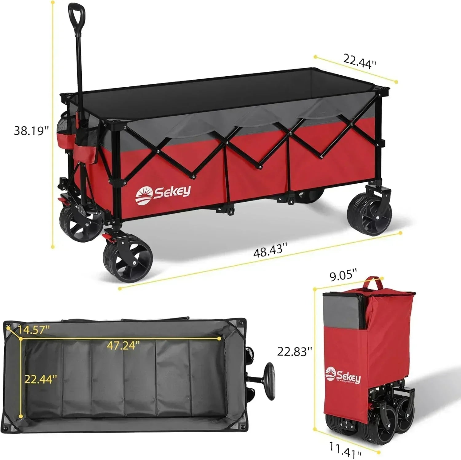 Sekey 48 Inch Long Foldable Extended Travel Cart 440 Lbs Folding Multi-Purpose Garden Cart