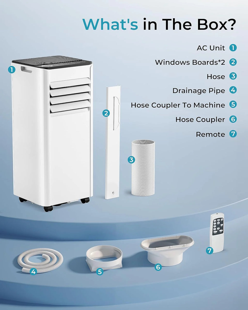 EUHOMY 8,000 BTU Portable Air Conditioners, 4-in-1 Portable AC Unit Up to 350 Sq.Ft, 4 Modes Quiet Air Conditioner with Remote Control, Cool, Fan, Dehumidifier, 24H Timer, Bedroom, Office, Apartments