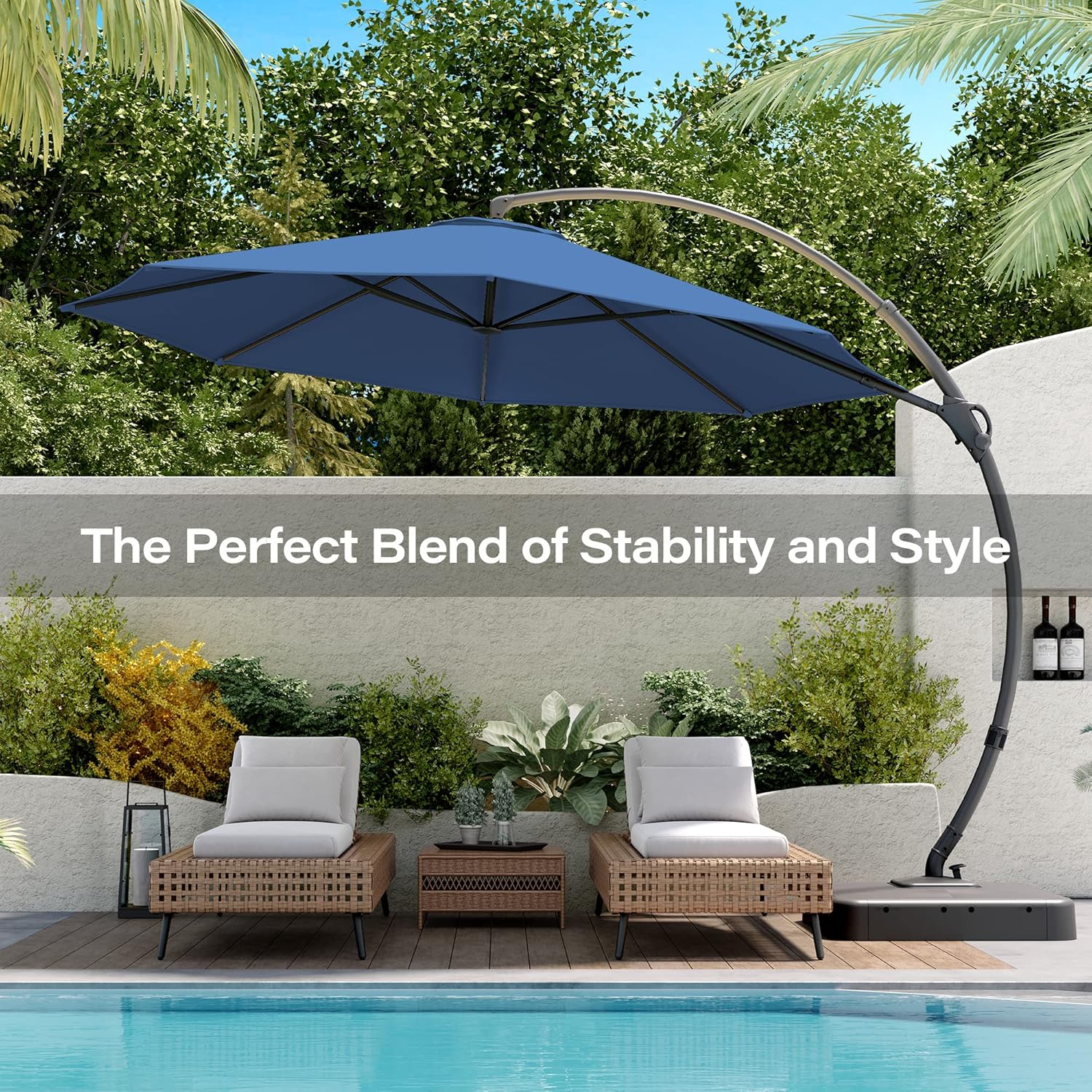 LAUSAINT HOME Outdoor Patio Umbrella with Base included, 11 FT Deluxe Curvy Cantilever Umbrella Heavy Duty Offset Hanging Umbrella with 360° Rotation for Market, Pool, Garden, Backyard, Deck (Beige)