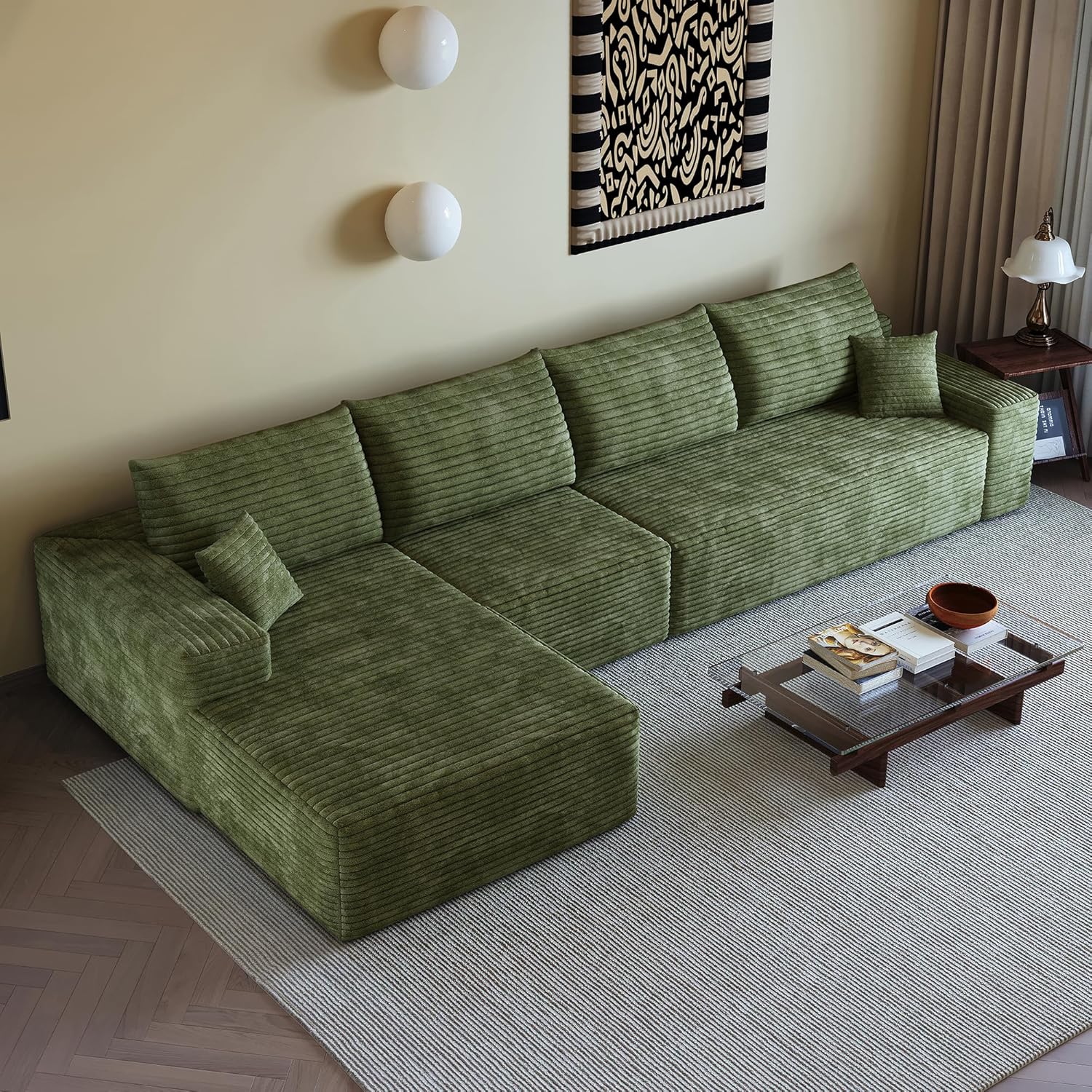 135 Oversized Compressed Sectional Sofa - 33D High-Density Foam Cloud Couch with Deep Seat - Minimalist 3-Piece Corduroy Upholstered Boneless Modular Lounge Couch | Breathable material, Full Foam, Anti-slip