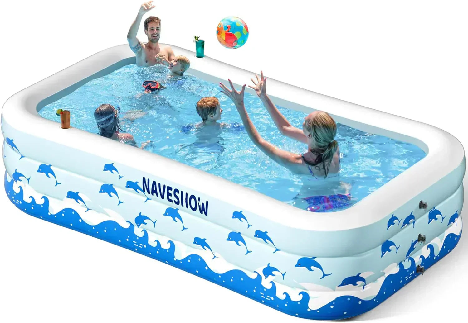 Inflatable Swimming Pool with Seats 130 x 72 x 22 Full-Sized Durable PVC Thickened