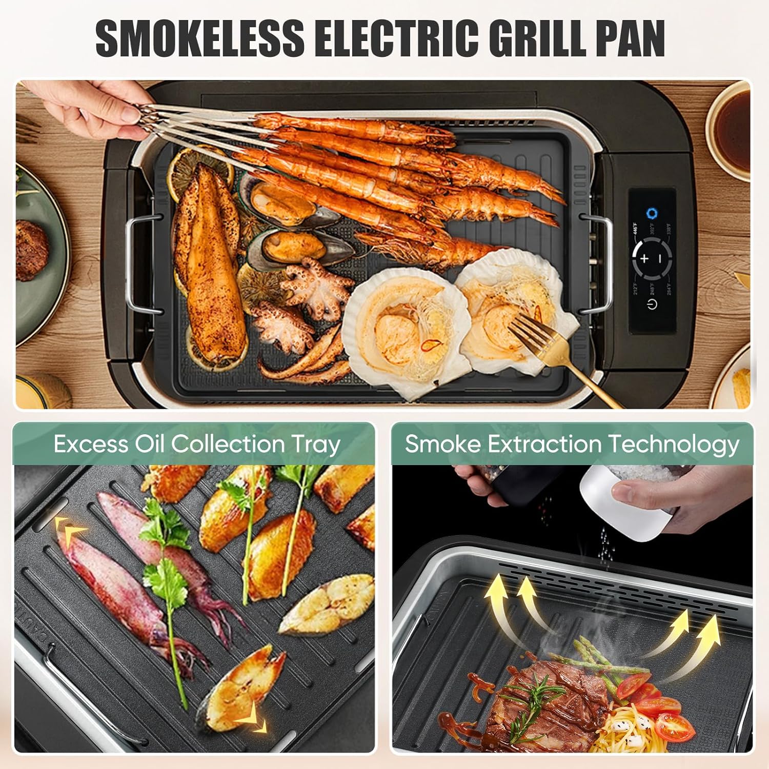 Smokeless Indoor Grill, Electric Indoor Grill for Korean BBQ with Dual-Turbo Smoke Extractor, LED Smart Display & Dual-Zone Nonstick Grill Plates, 6-Level Temp Control, Dishwasher Safe
