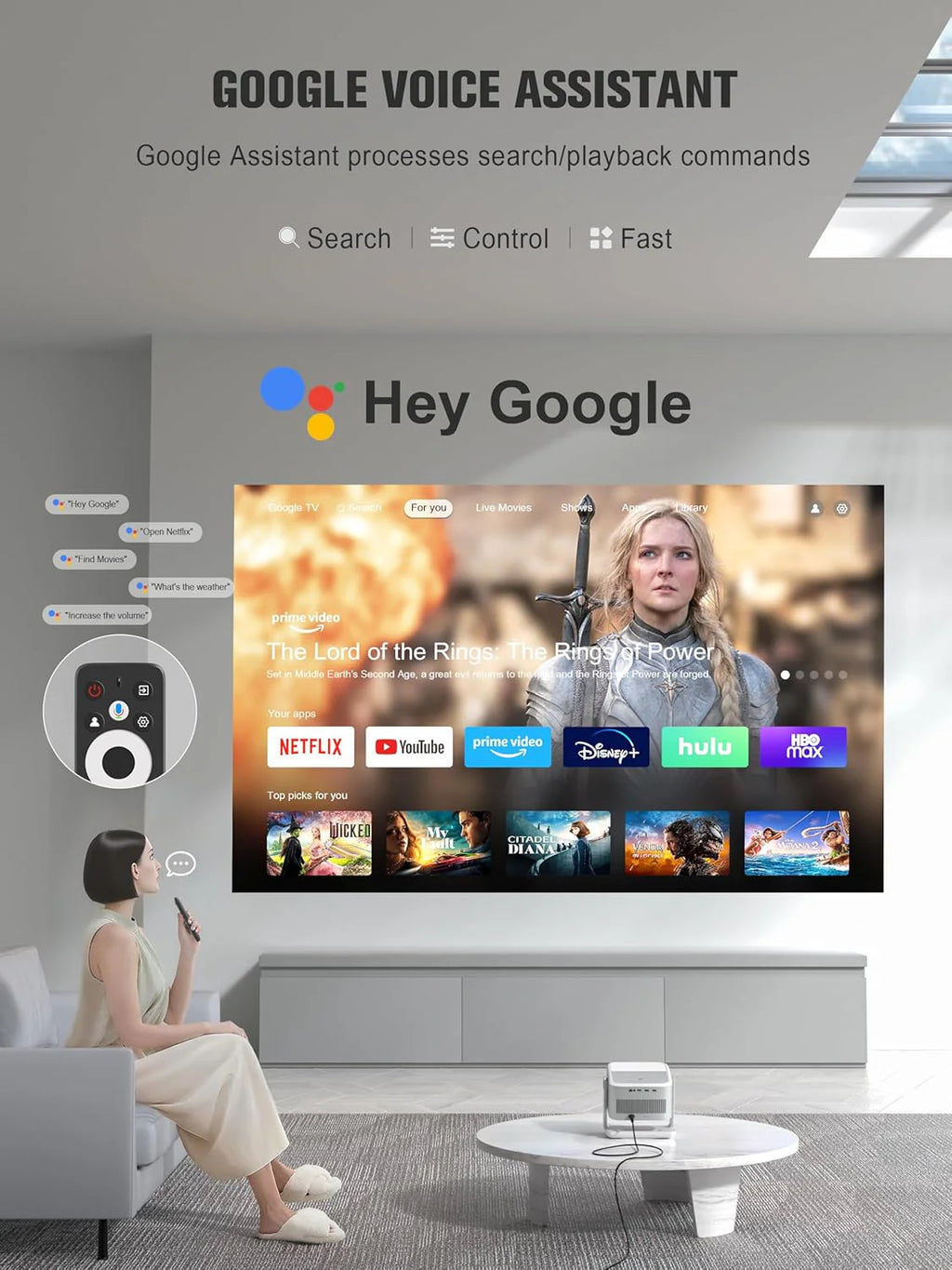 Official Licensed Google TV 4K Smart Projector with WiFi and Bluetooth, VOPLLS Outdoor
