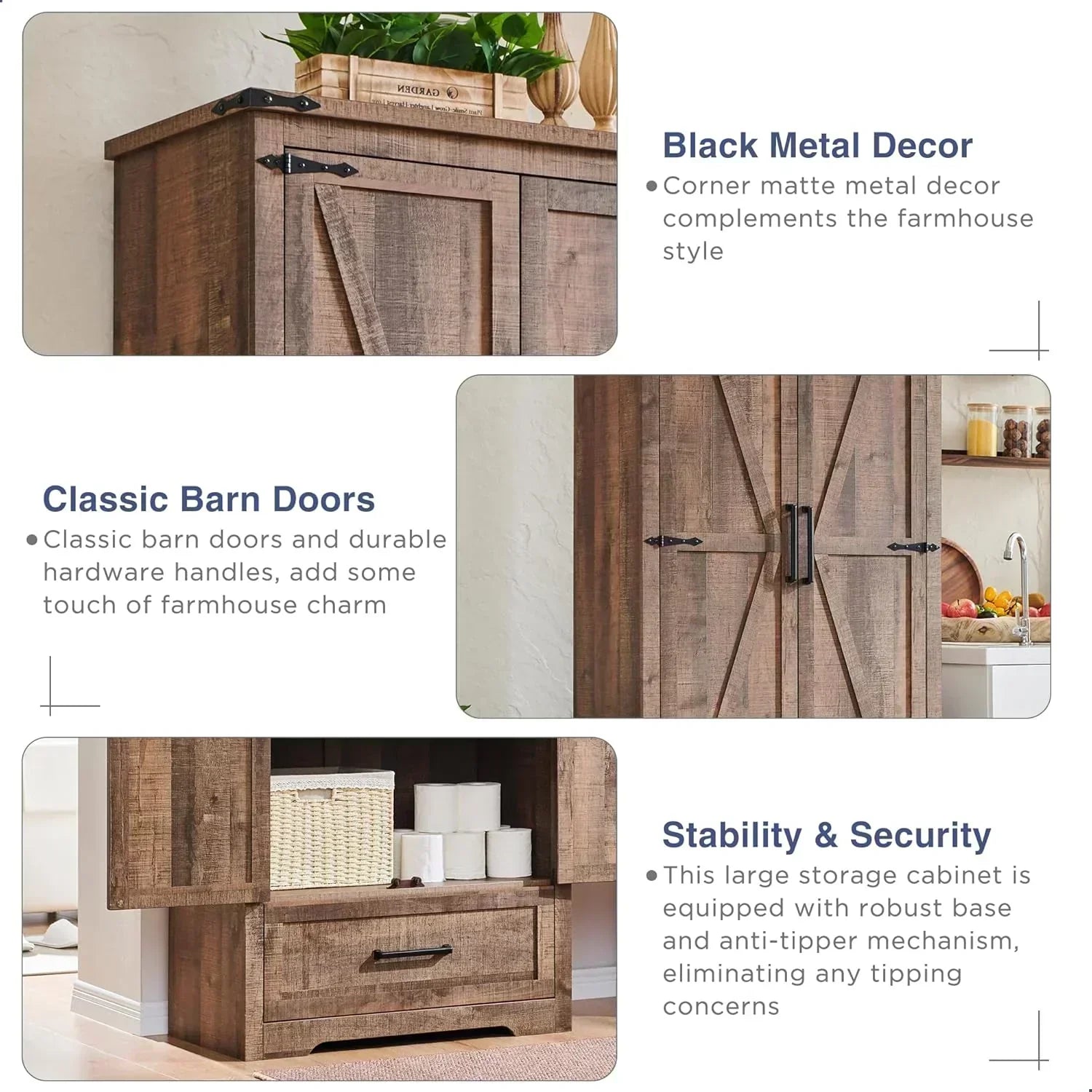 JXQTLINGMU Farmhouse Kitchen Pantry 72 Tall Wood Kitchen Storage Cabinet Adjustable Shelves