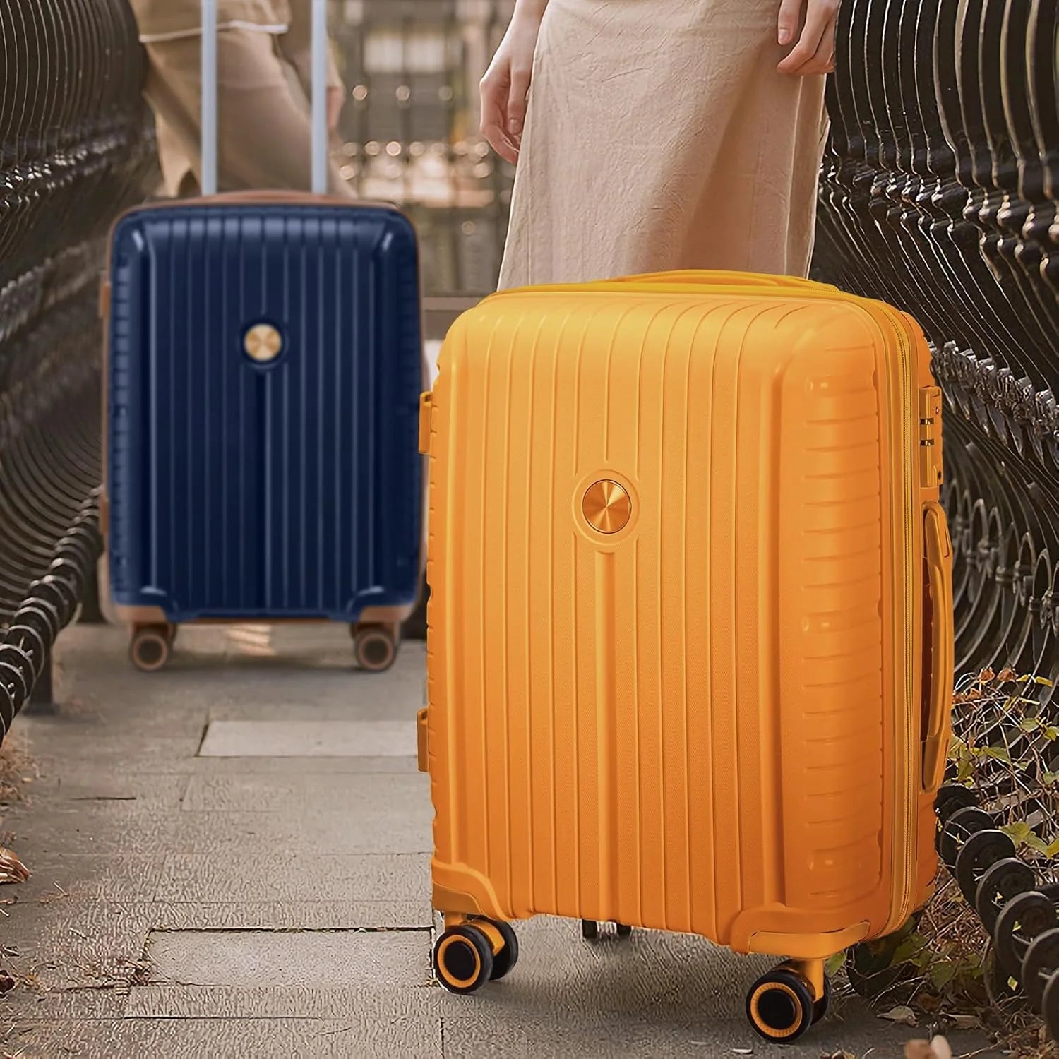 5-piece PP hardshell lightweight travel carry-on luggage set with dual spinner wheels and TSA lock