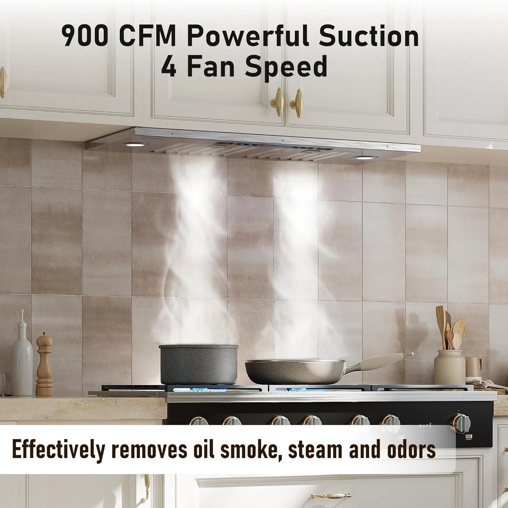 IKTCH 30 Built-in/Plug-in Range Hood 900 CFM, Ducted/Ductless Convertible Ducted, Stainless Steel Kitchen Range Hood