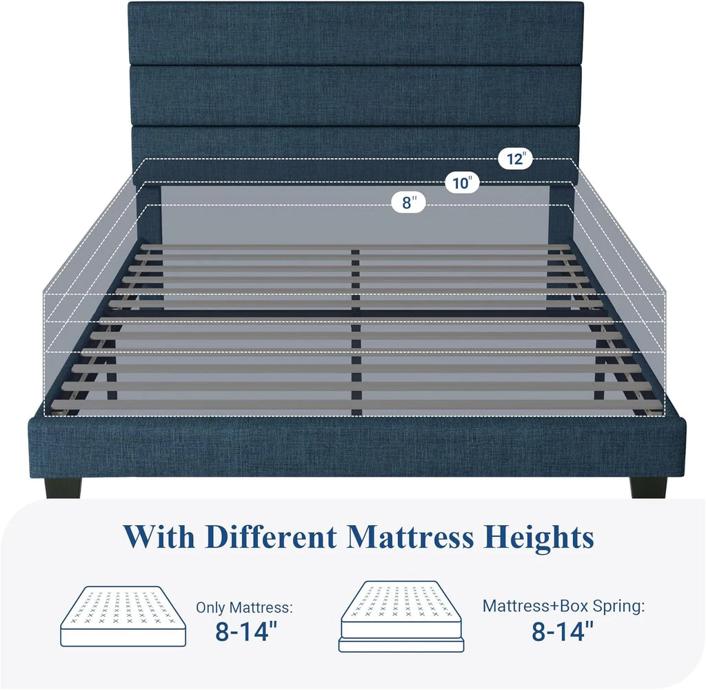 Allewie Queen Size Platform Bed Frame Fabric Upholstered Headboard Wooden Slats Support
