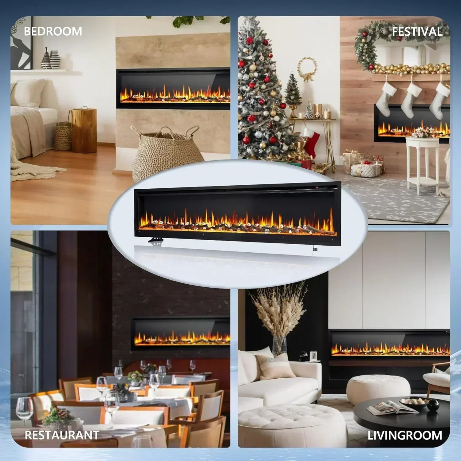 EUHOMY 50 Inch Electric Fireplace Wall Recessed Adjustable Flame Color Fireplace Heater