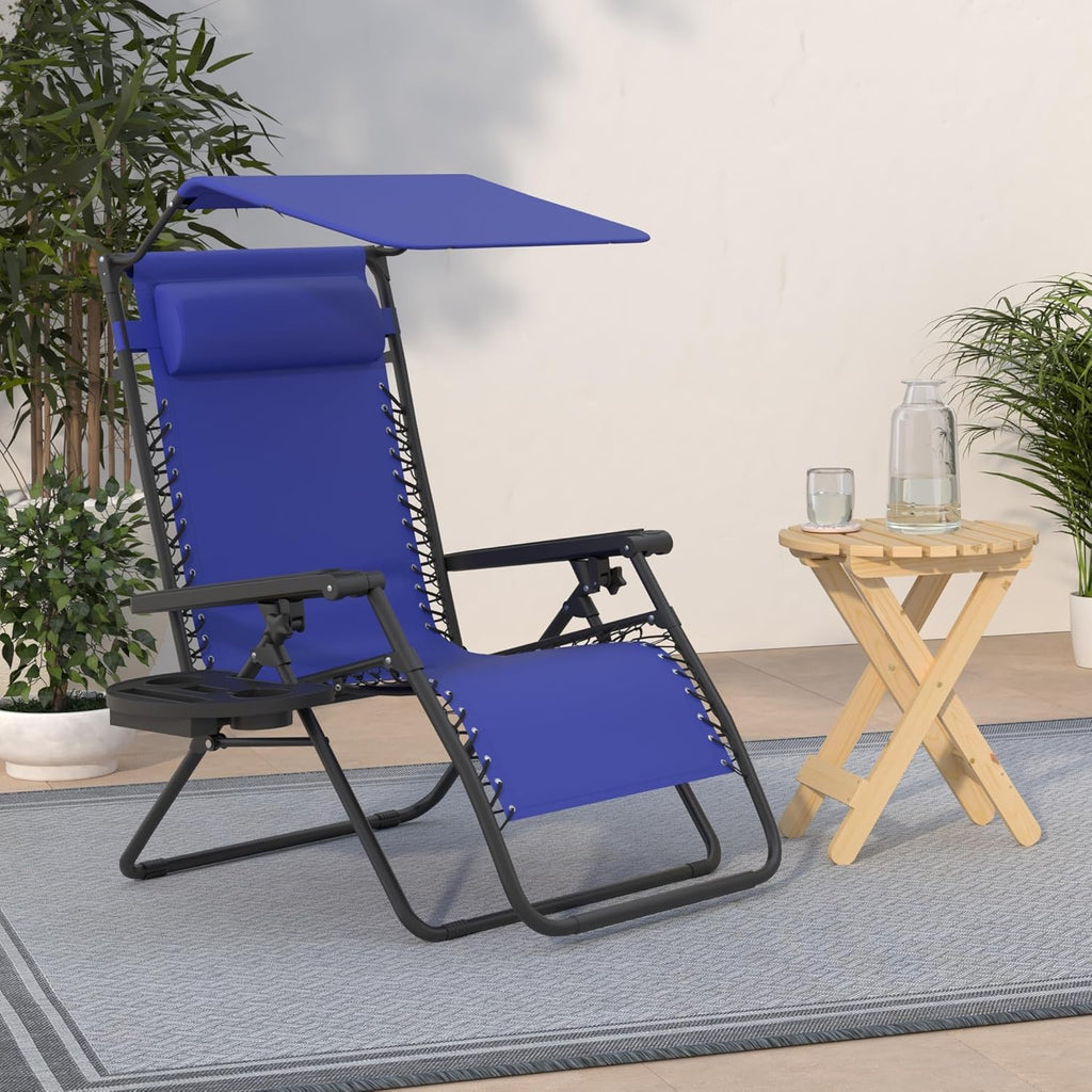 Best Choice Products Folding Zero Gravity Recliner Patio Lounge Chair Adjustable Canopy Shade