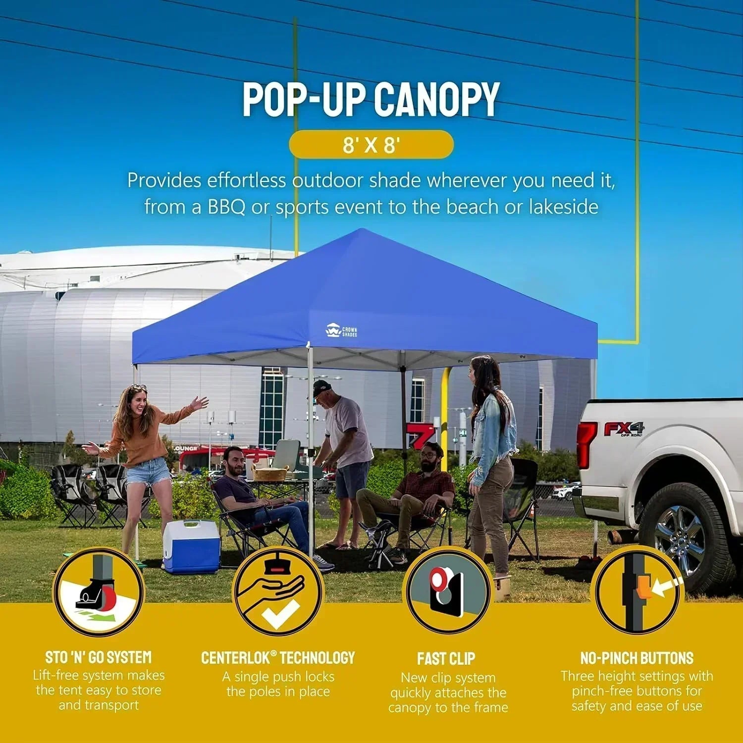 10x10 Pop-Up Awning One-Click Installation Beach Tent Outdoor Sunshade Silver Coated Top