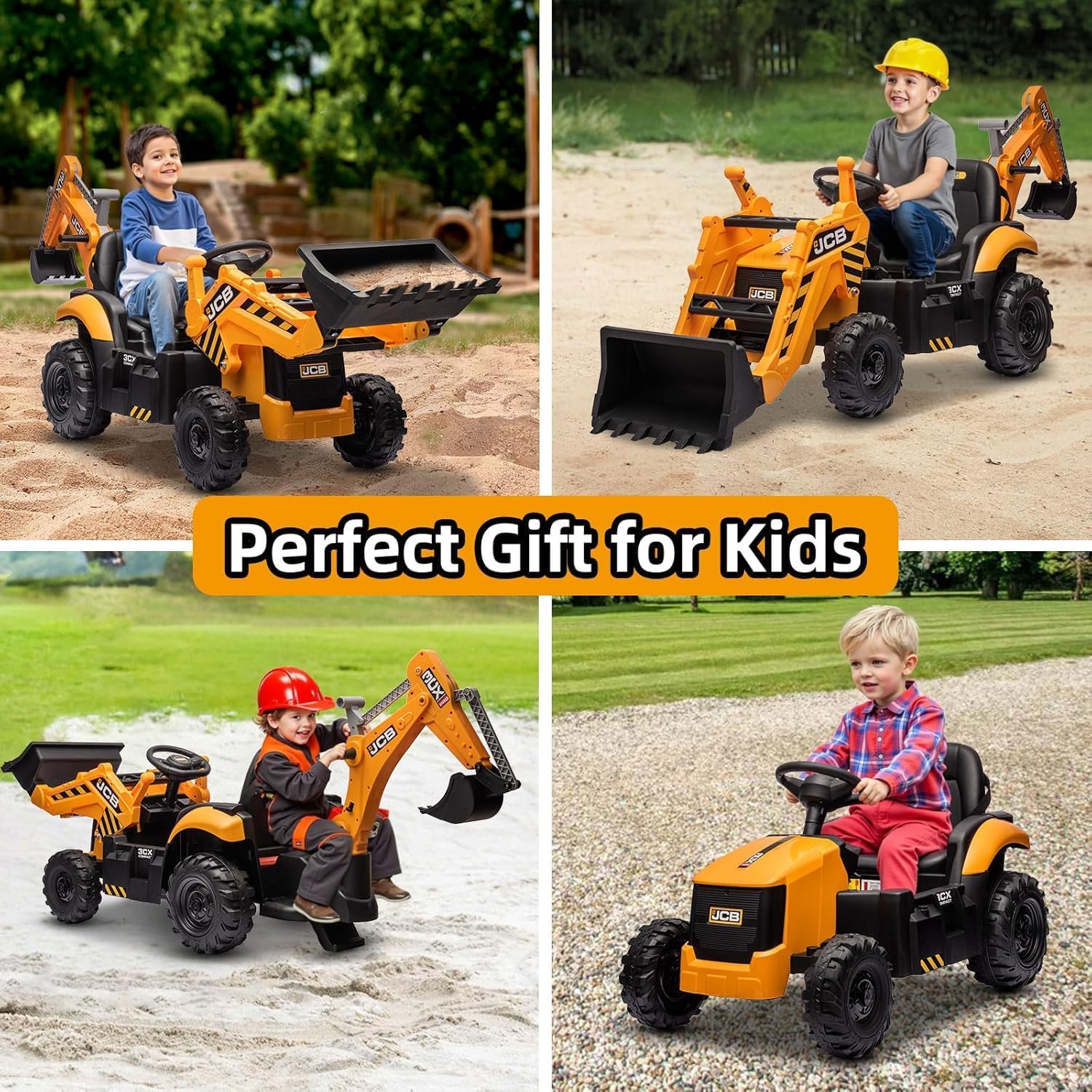 12V JCB Ride On Excavator Ride on Toys for Kids 4-8 Electric Car for Kids with Tractor