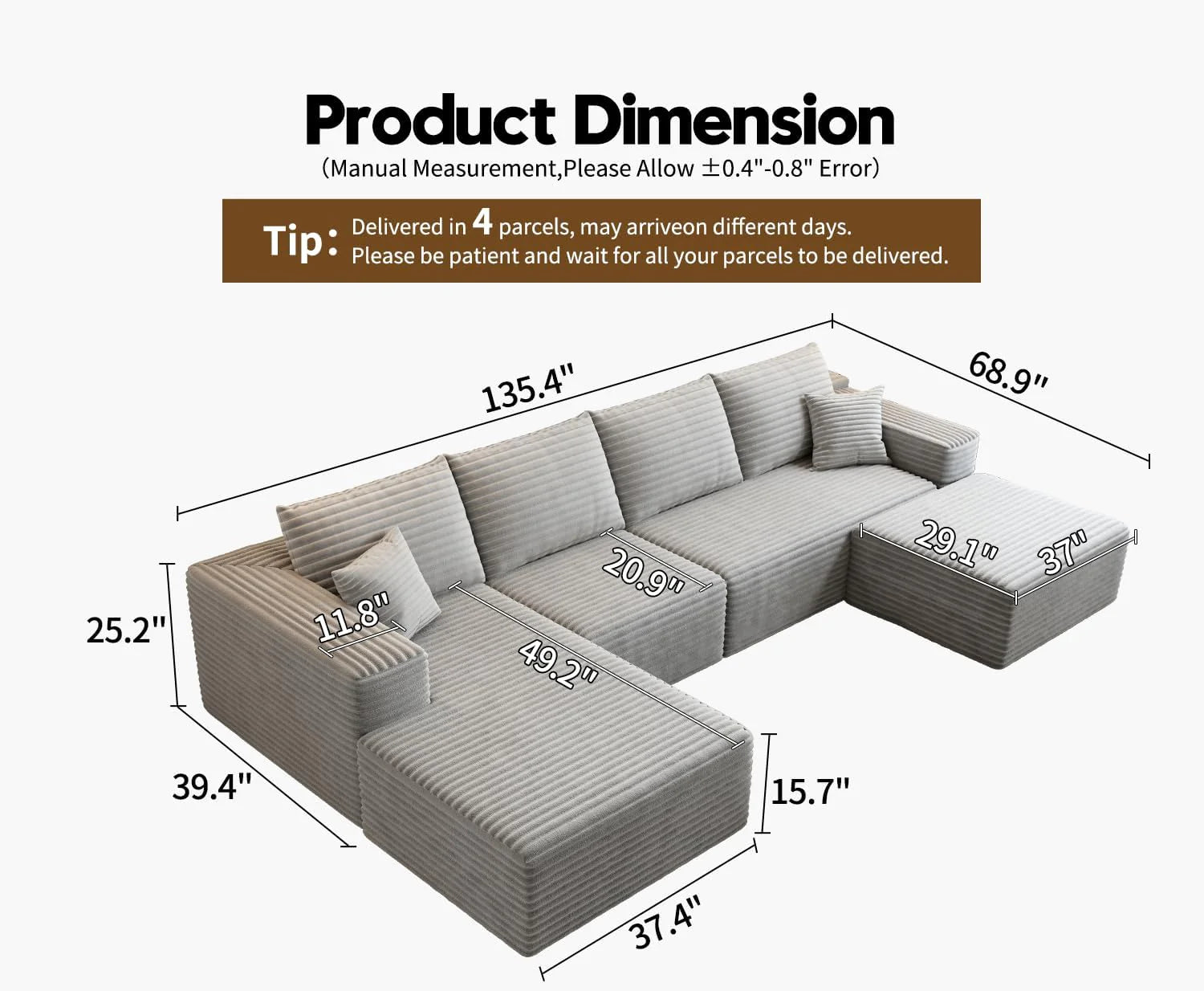 107.5 Cloud Modular Sectional Sofa Couch with L-Shape Chaise,Modern Minimalist Upholstered Couches