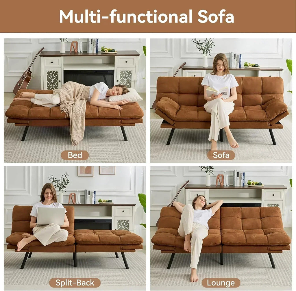 Brown loveseat convertible sofa memory foam futon sofa bed modern sleeper sofa