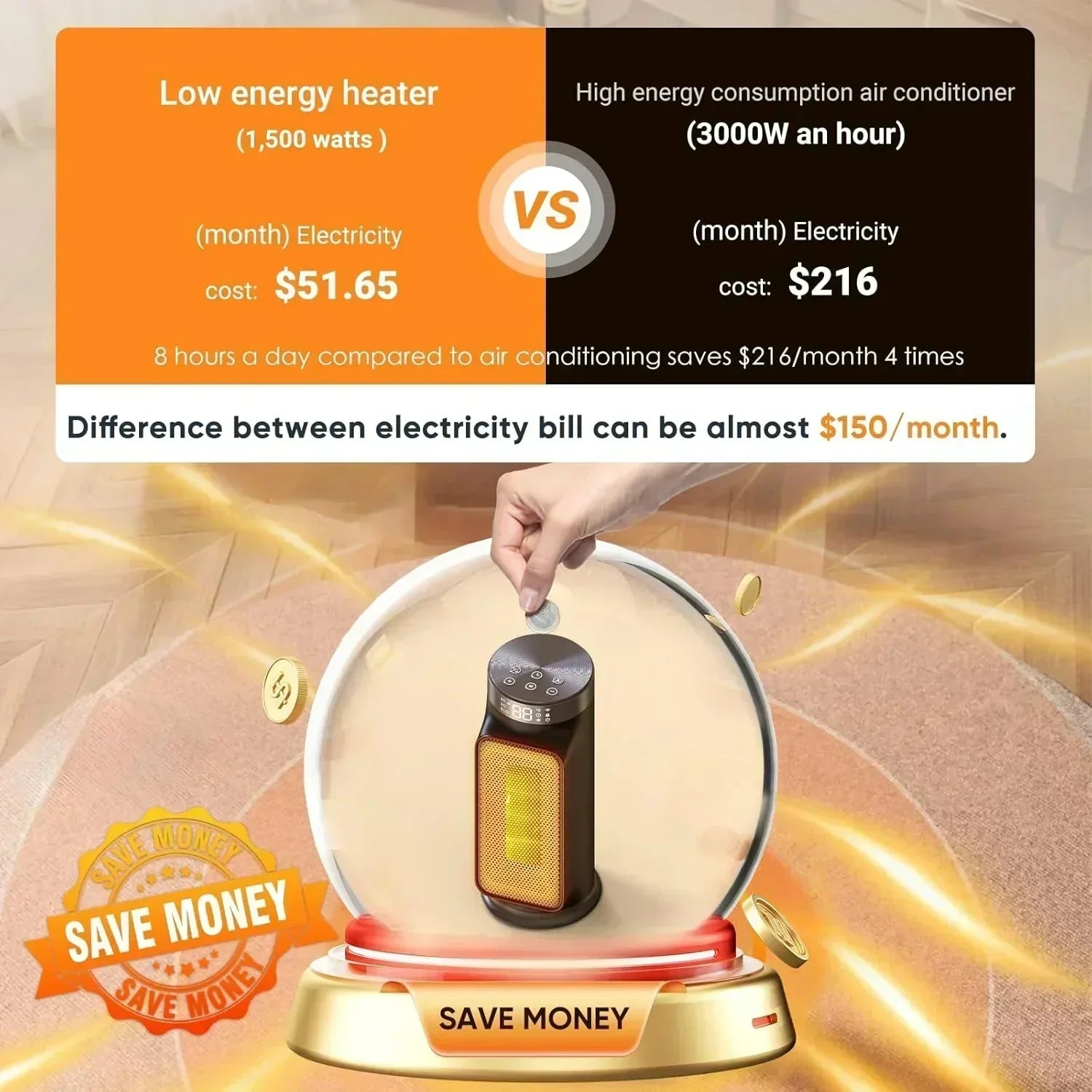 1500W Indoor Space Heater Smart PTC Electric Heater with Wifi App and Remote Control Overheat