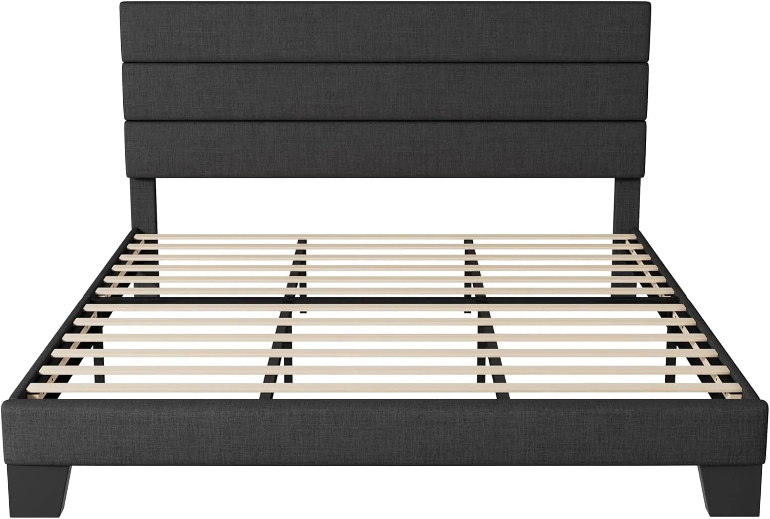 Allewie Queen Size Platform Bed Frame Fabric Upholstered Headboard Wooden Slats Support