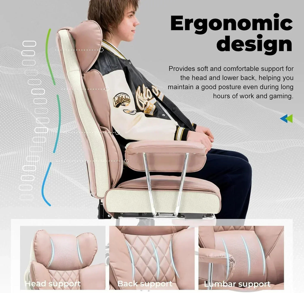 Large high back office chair high back leather gaming chair with footrest