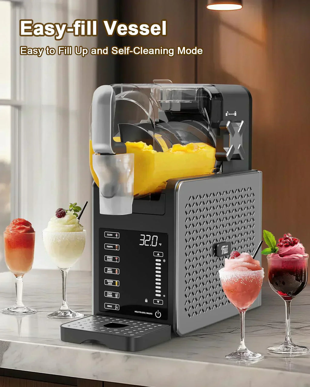 Fiii Slushie Machine 92 oz Slushy Machine for Home 6 Preset Programs Quiet Operation LED Display