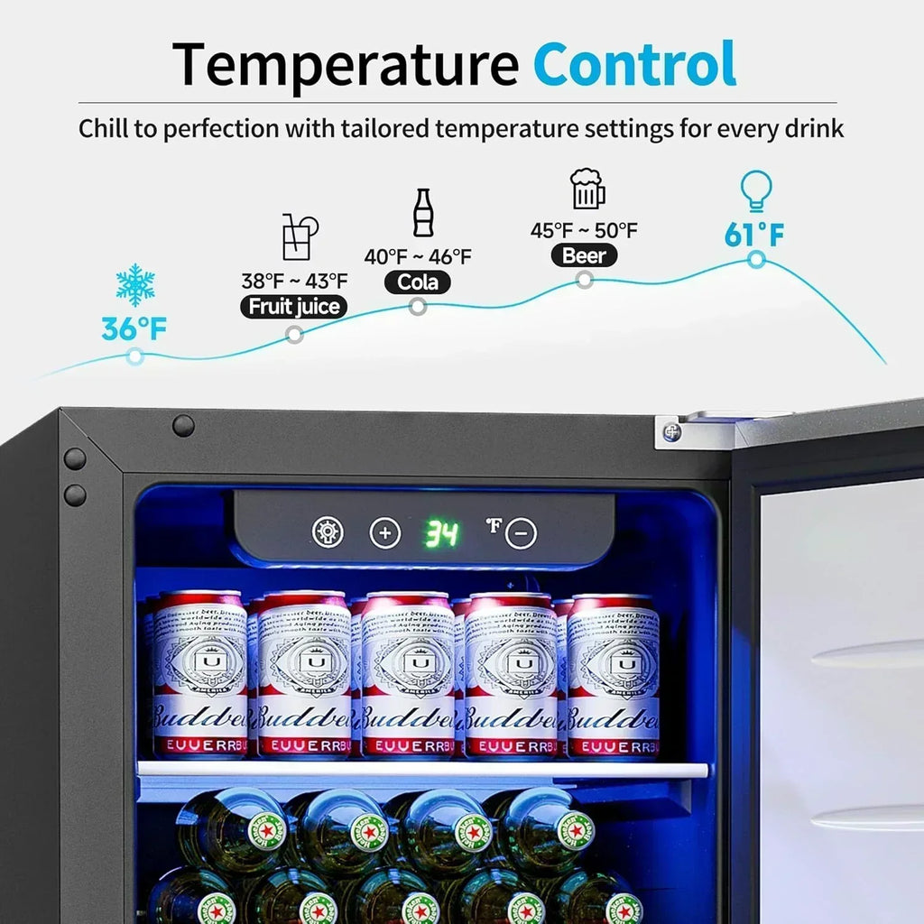 Beverage Refrigerator Cooler 126 Can Mini Fridge Glass Door for Drinks Soda Beer Wine Refrigerator