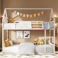 LIKIMIO Bunk Bed Twin Over Twin House Bunk Bed Frame Guardrail House Shaped Metal Slats