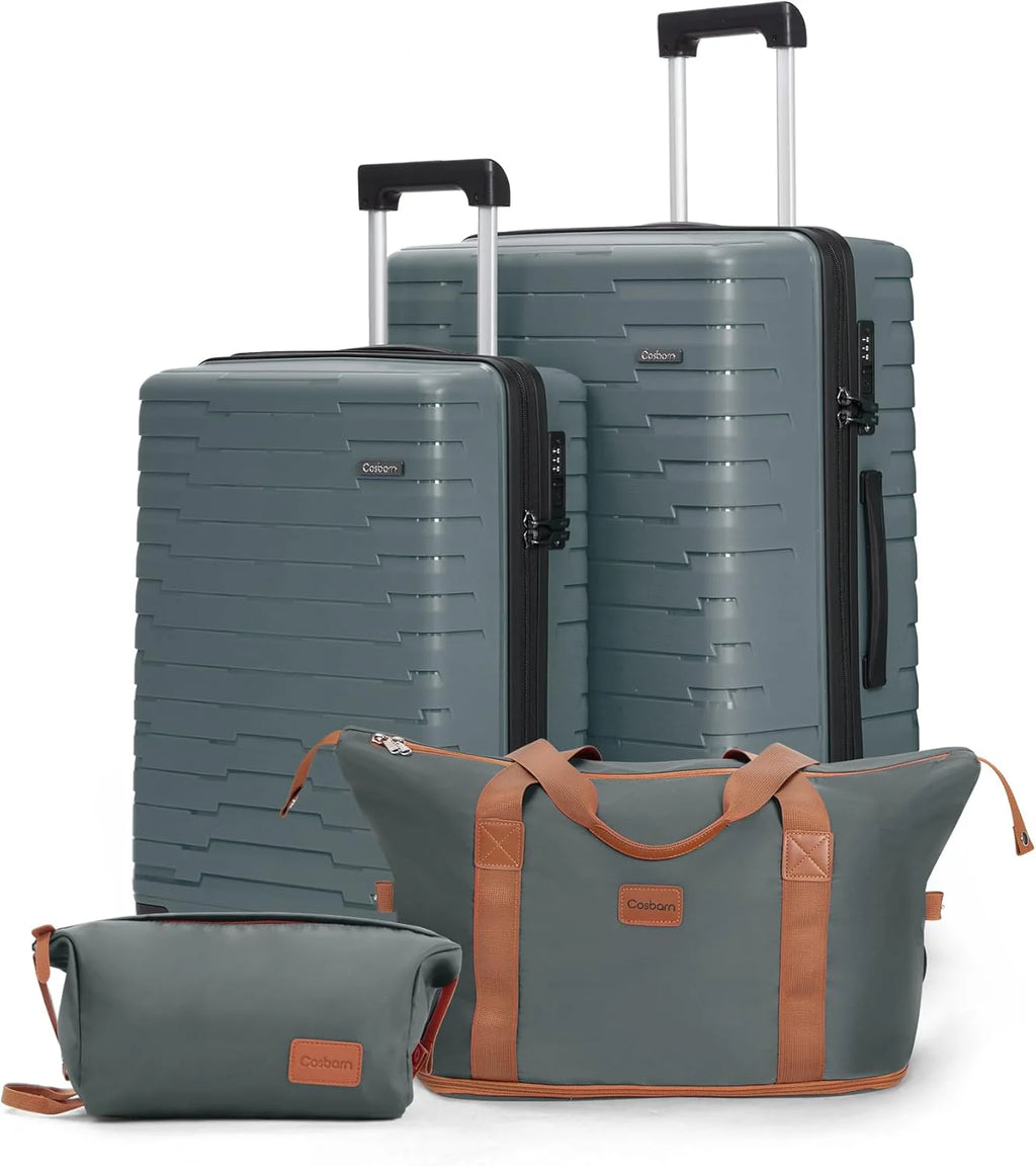 5-piece luggage set with wheels, ABS hardshell suitcase with spinner wheels