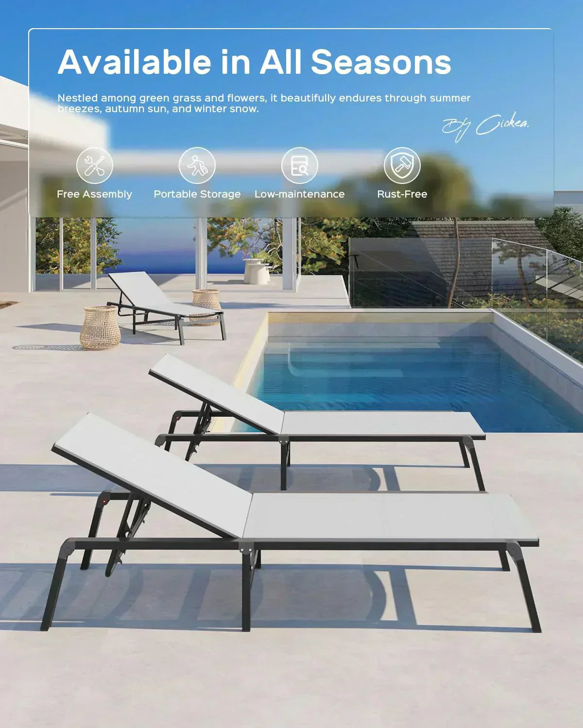 Aluminum Chaise Lounge Outdoor Foldable Assemble Free Outdoor Lounge Chair 5 Adjustable Backrest