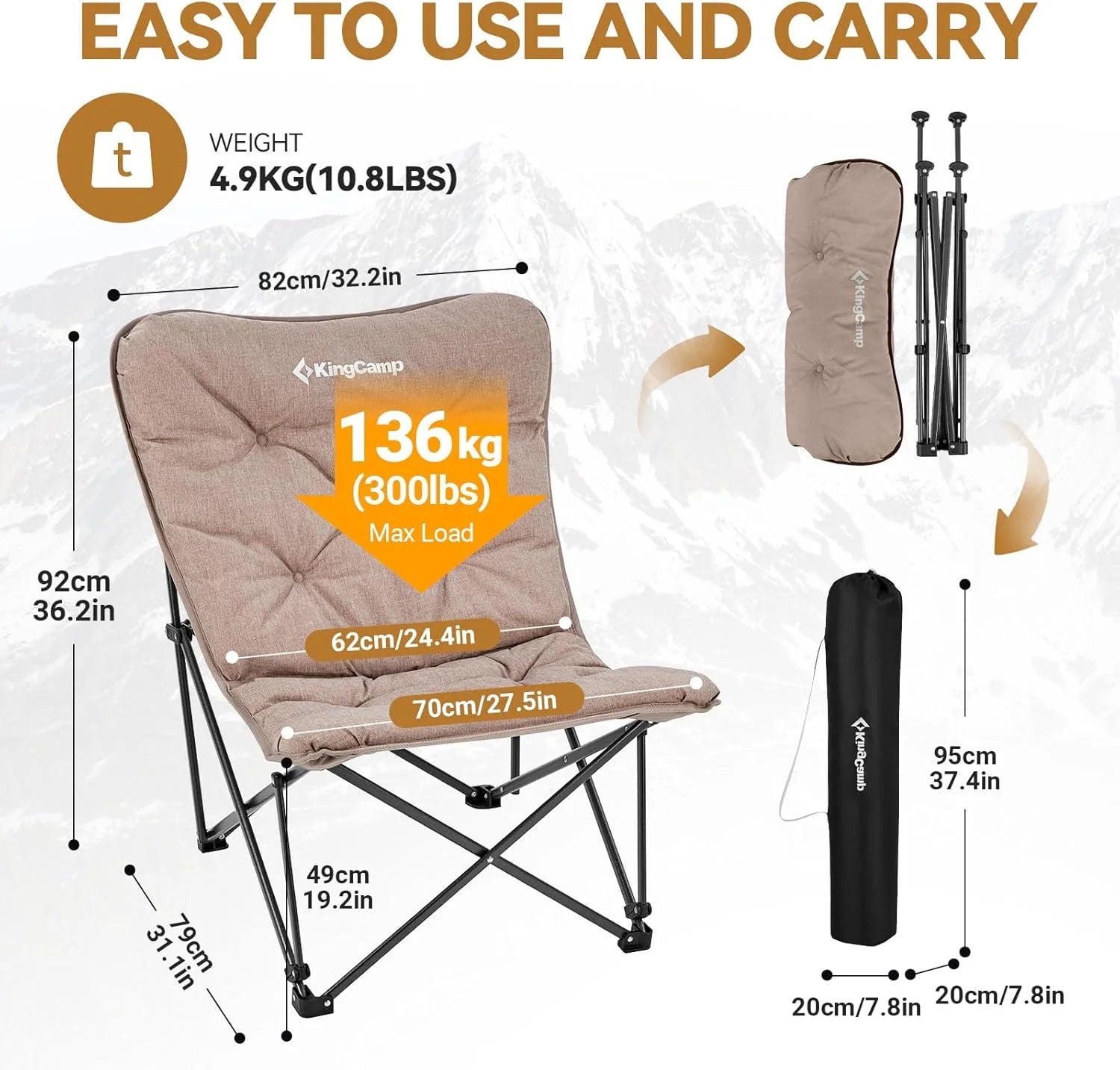 KingCamp Butterfly Chair, Oversized Thick Padded Comfy Camping Chairs Portable Folding Chair 400lbs Heavy Duty Seat with High Backrest & Carry Bag for Outdoor Indoor Patio Lawn Home Living Bed Room