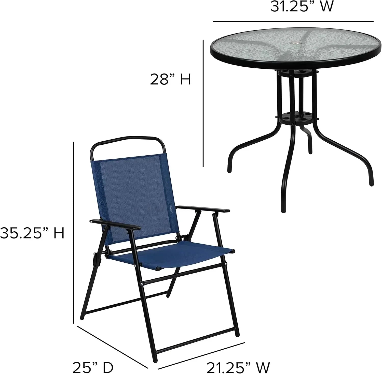 EMMA + OLIVER 6 Piece Brown Patio Garden Set with Umbrella Table Set of 4 Folding Chairs