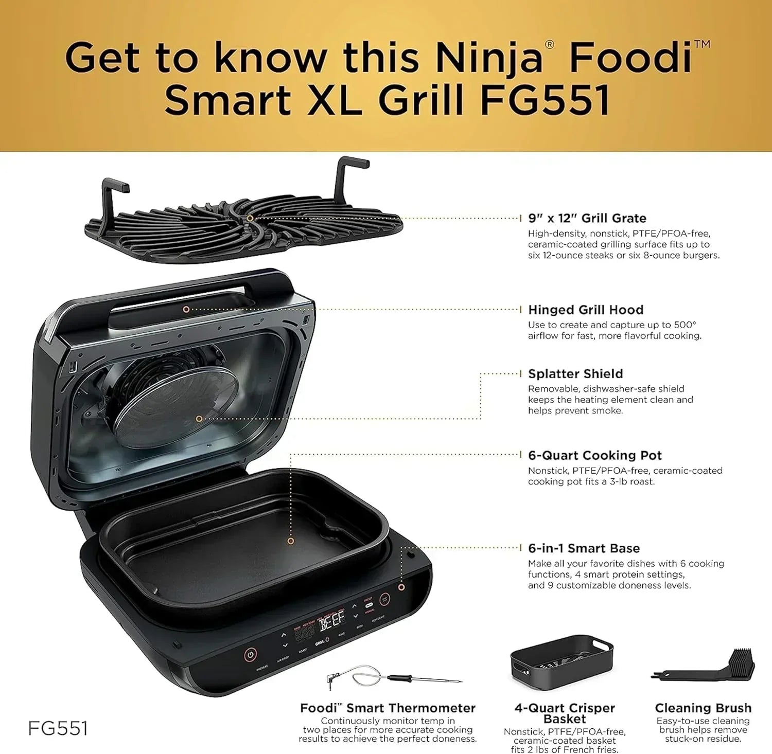 Ninja Foodi Smart XL 6-in-1 Indoor Grill with Air Fry Bake Roast Broil and Dehydrate
