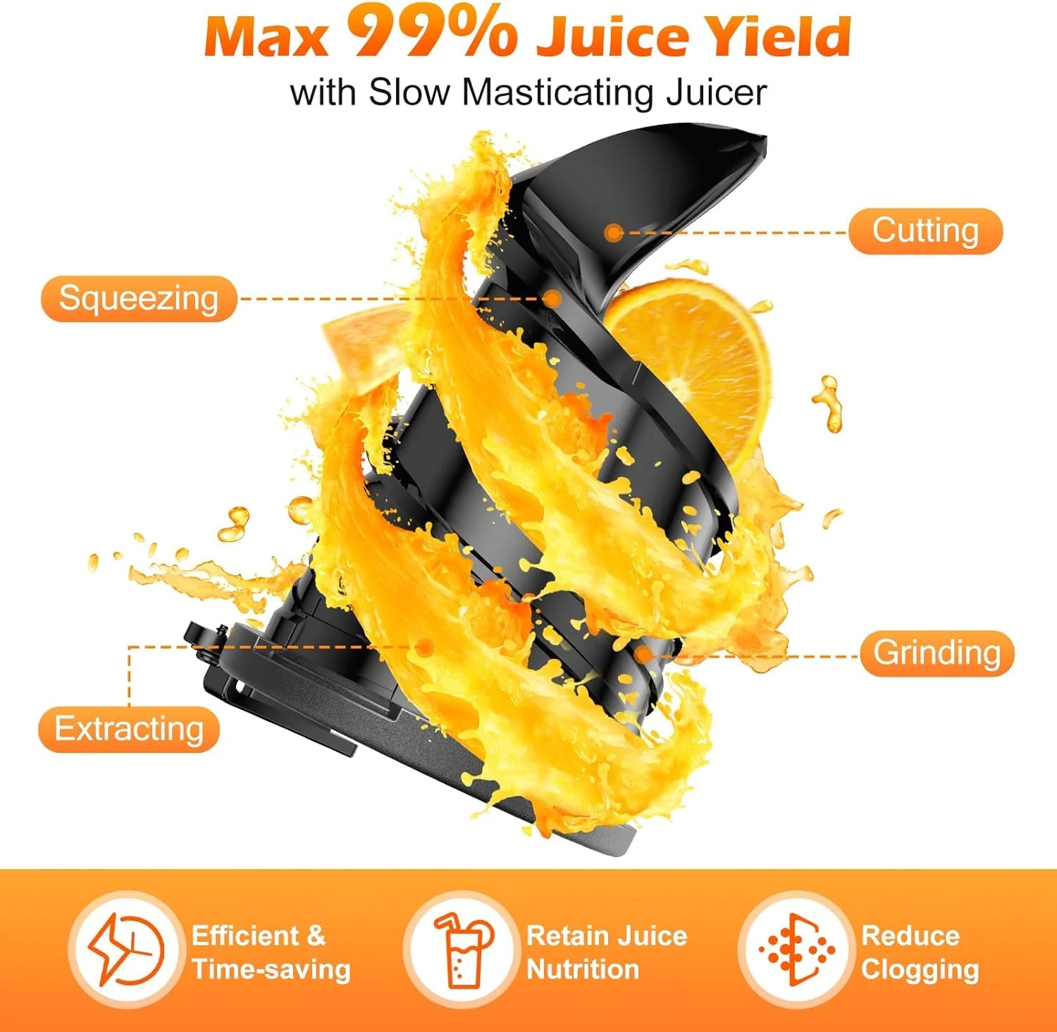 Juicer Machines with 5.8 Large Feed Chute Cold Press Juicer Slow Masticating juicer