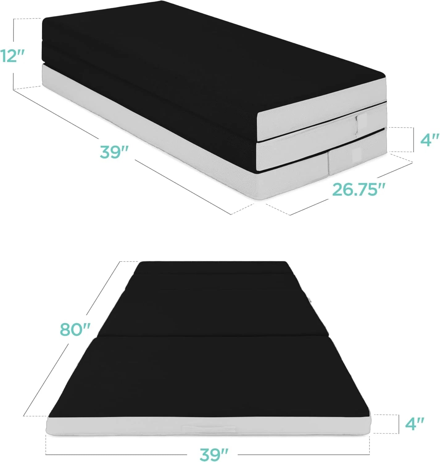 Best Choice Products 4in Portable Queen-Size Mattress, Tri-Fold Mattress for Camping, Guest, Toddler, Foam Plush w/Carry Case - Grey