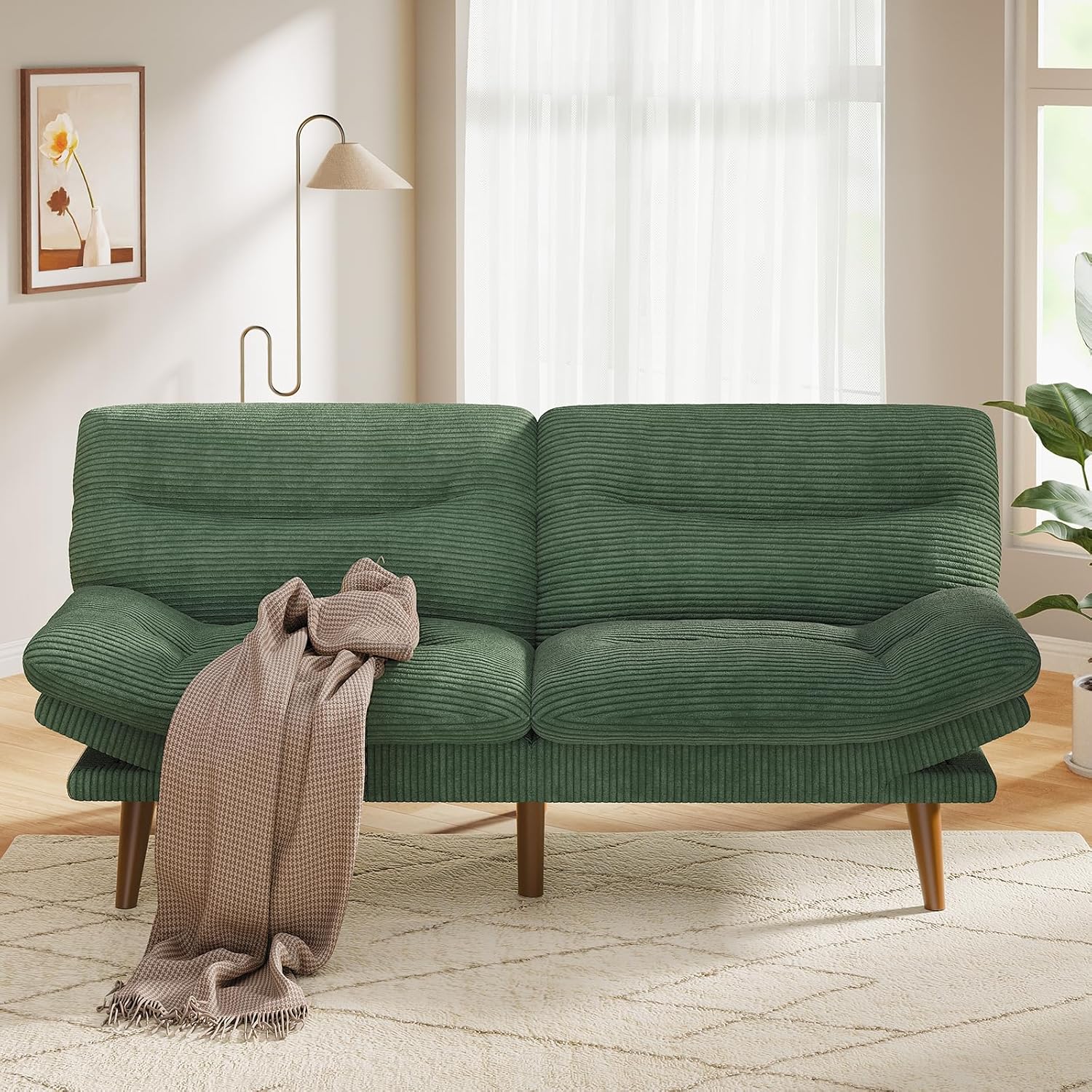 Convertible Futon Sofa Bed, 66 Inch Corduroy Futon Sofa Recliner Sofa Bed for Small Spaces, Playrooms or Offices