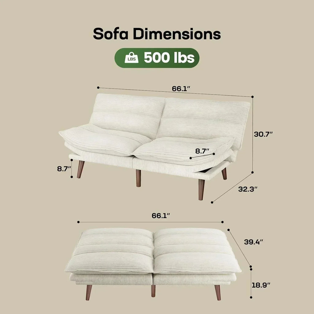 Futon Sofa Bed Futon Sofa Adjustable Back Armrests Converts to Small Sleeper Sofa Bed